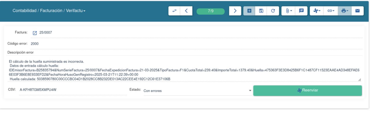 registro con error - VeriFactu