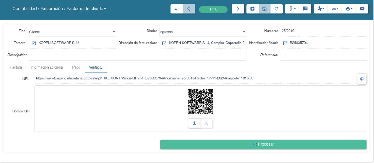 codigo QR para la validacion - VeriFactu