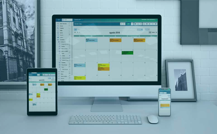 Mockup de software de gestión Kopen en escritorio, tablet y móvil